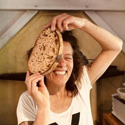 Heike peeking through bread